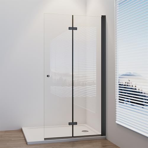 IMPTS Walk in Duschwand Schwarz 80x185 cm Dusche Glaswand Glas Duschtrennwand Duschtrennwand Falttüren Rahmenlos Duschtüren von IMPTS