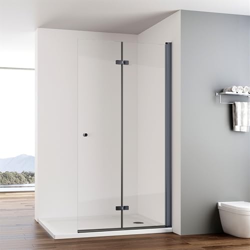 IMPTS walk in Dusche 120x185 cm Schwarz Duschwand Glas Duschabtrennung 2-teilig Faltbar Duschkabine Rahmenlos 6mm ESG Sicherheitsglas von IMPTS
