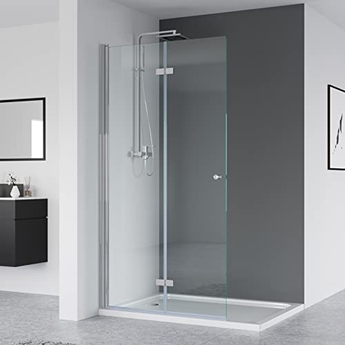 IMPTS walk in dusche 75x185 cm glas Duschwand Duschabtrennung 2-teilig faltbar Duschkabine Rahmenlos,OHNE Duschwanne von IMPTS