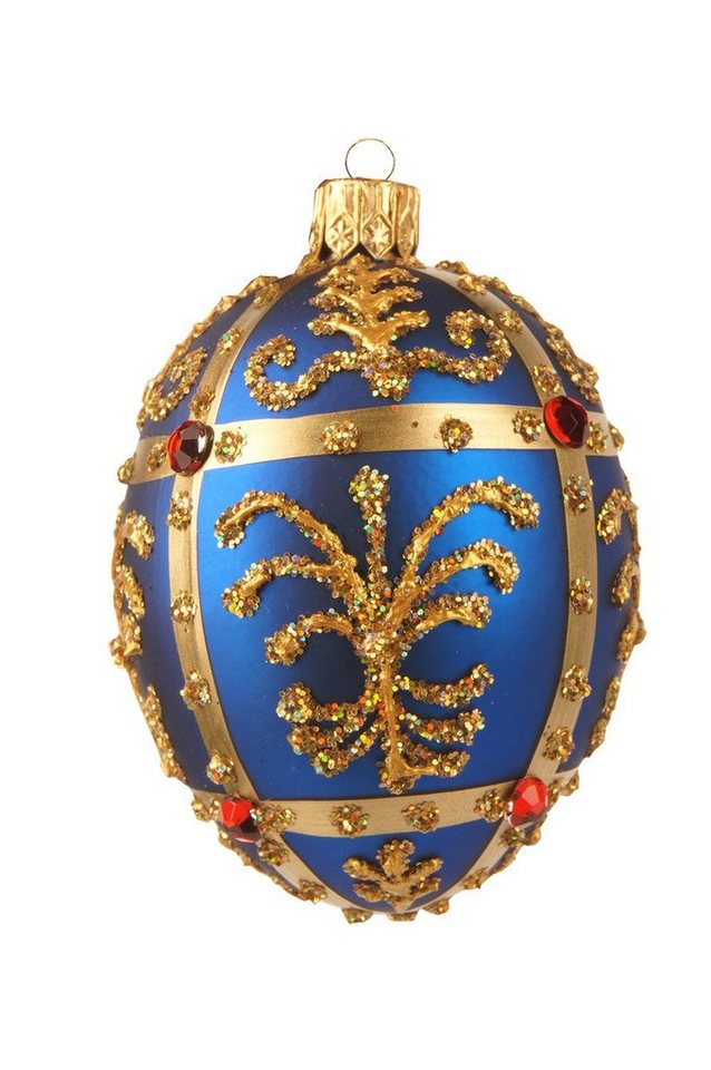 IMPULS Christbaumschmuck, Christbaumschmuck Glas Ei mit Renaissance Ornamenten 6cm blau von IMPULS