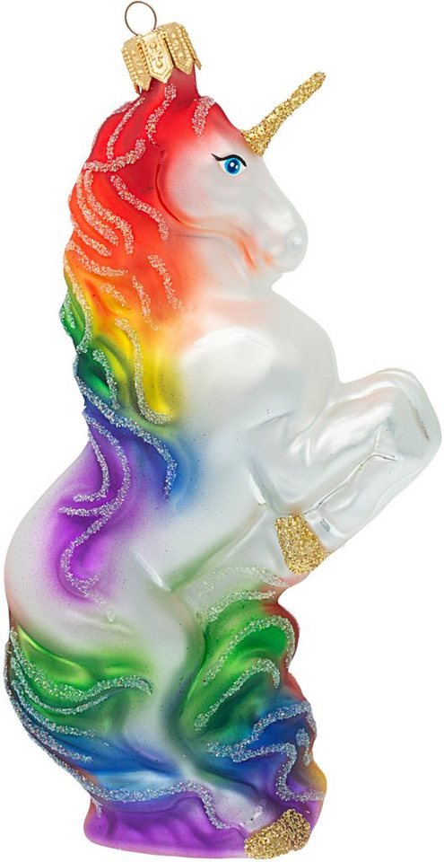 IMPULS Christbaumschmuck, Christbaumschmuck Glas Einhorn 12cm weiß / bunt von IMPULS