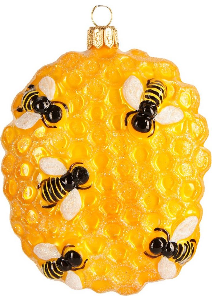 IMPULS Christbaumschmuck, Christbaumschmuck Glas Honigwabe mit Bienen 10cm gelb von IMPULS