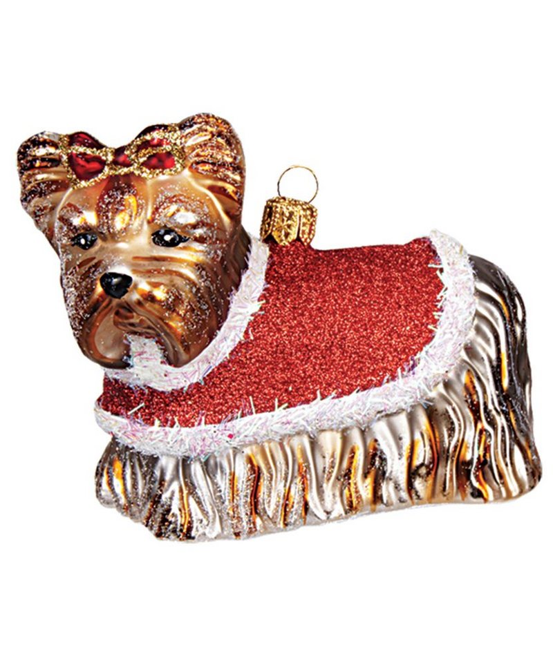 IMPULS Christbaumschmuck, Christbaumschmuck Glas Hund Yorkshire Terrier 10cm braun / rot von IMPULS