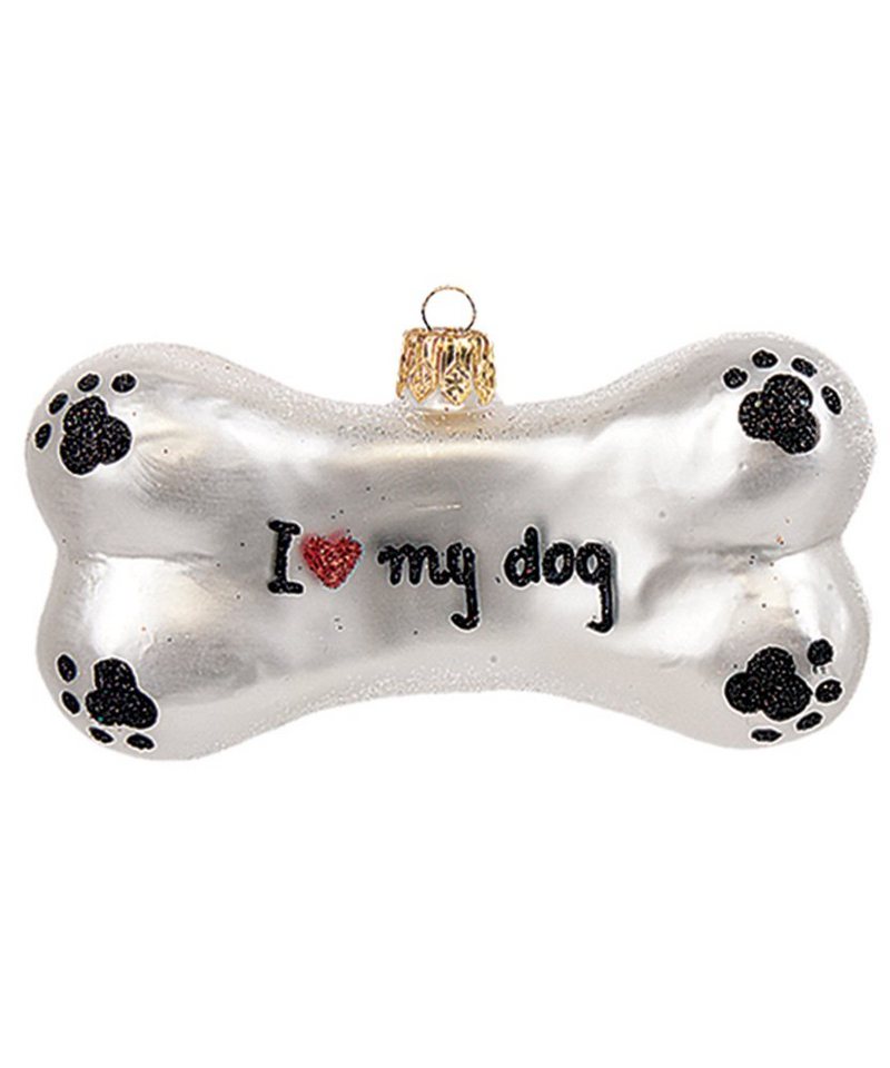 IMPULS Christbaumschmuck, Christbaumschmuck Glas Hundeknochen I love my dog" 9cm silber" von IMPULS