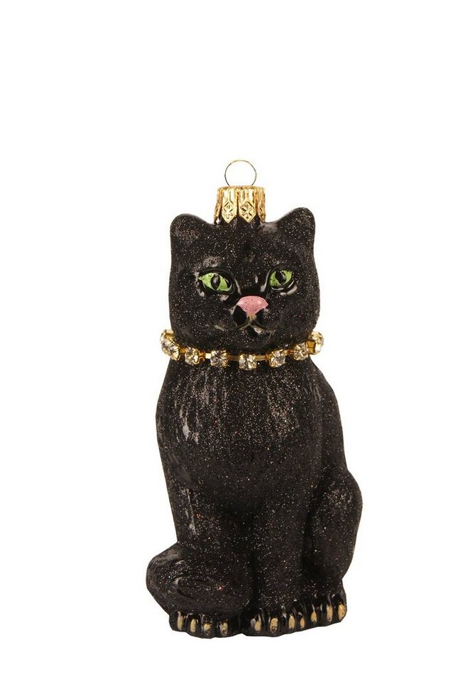 IMPULS Christbaumschmuck, Christbaumschmuck Glas Katze mit Strass Halsband 9cm schwarz von IMPULS