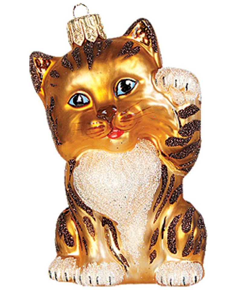 IMPULS Christbaumschmuck, Christbaumschmuck Glas winkende Katze 8cm gold / braun von IMPULS