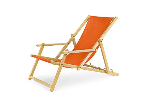 IMPWOOD Gartenliege Strandliege mit Armauflagen und Absicherungssystem Liegestuhl aus Buchenholz klappbar Holz-Liegestuhl orange von IMPWOOD