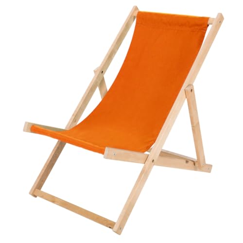 IMPWOOD Liegestuhl klappbar Holz - Sonnenliege aus Buchenholz bis 120 Kg Holzklappstuhl für Balkon, Strand und Terrasse & Camping - Gartenliege Strandliege (Orange) von IMPWOOD