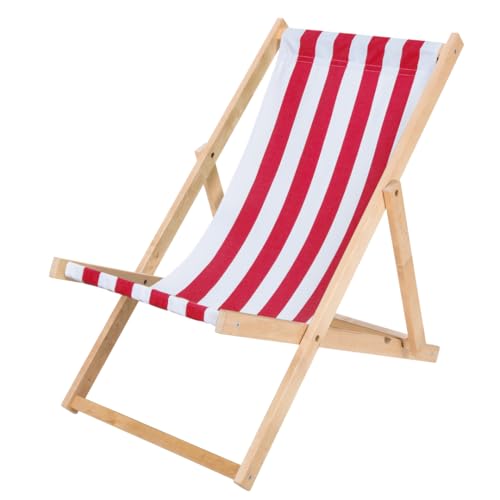 IMPWOOD Liegestuhl klappbar Holz - Sonnenliege aus Buchenholz bis 120 Kg Holzklappstuhl für Balkon, Strand und Terrasse & Camping - Gartenliege Strandliege (Rot-Weiß gestreift) von IMPWOOD