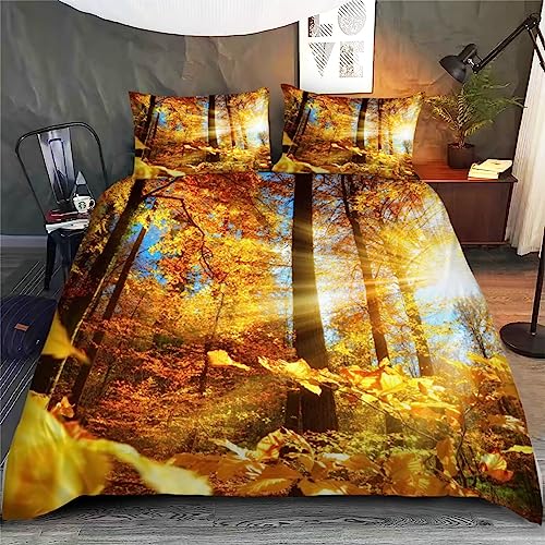 IMSTAM Bettwäsche 200x200 Sonnenuntergangslandschaft Bettwäsche Reißverschluss Leicht atmungsaktiv Mikrofaser Bettbezug 3D Bettwäsche Set Mikrofaser 3teilig Wald Bettwäsche Schlafkomfort Flauschig von IMSTAM