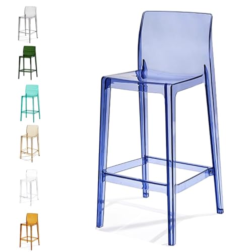 IMUNKT 1 STK Tresenhocker Transparente Acryl Barstühle 75/65cm Küchenhocker Modern Barstühle Esszimmerstuhl Mit Lehne Fußstütze, Quadrat Sitz(Blue,65cm/26in) von IMUNKT