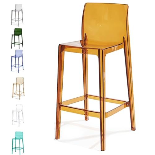 IMUNKT 1 STK Tresenhocker Transparente Acryl Barstühle 75/65cm Küchenhocker Modern Barstühle Esszimmerstuhl Mit Lehne Fußstütze, Quadrat Sitz(Brown,65cm/26in) von IMUNKT