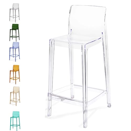 IMUNKT 1 STK Tresenhocker Transparente Acryl Barstühle 75/65cm Küchenhocker Modern Barstühle Esszimmerstuhl Mit Lehne Fußstütze, Quadrat Sitz(Clear,75cm/30in) von IMUNKT