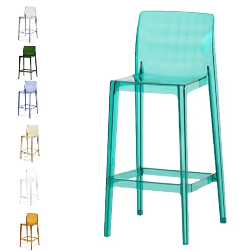 IMUNKT 1 STK Tresenhocker Transparente Acryl Barstühle 75/65cm Küchenhocker Modern Barstühle Esszimmerstuhl Mit Lehne Fußstütze, Quadrat Sitz(Cyan,65cm/26in) von IMUNKT