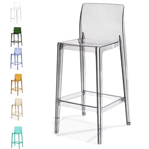 IMUNKT 1 STK Tresenhocker Transparente Acryl Barstühle 75/65cm Küchenhocker Modern Barstühle Esszimmerstuhl Mit Lehne Fußstütze, Quadrat Sitz(Grey,65cm/26in) von IMUNKT