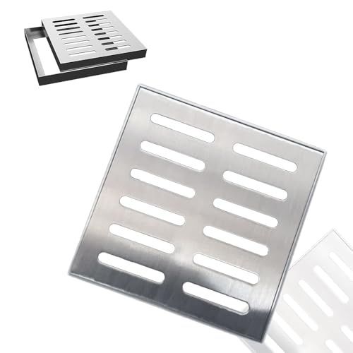IMUNKT 15x15cm Entwässerungsrinne 304 Edelstahl-Abflussgitter, Quadratisches Außenablaufabdeckung, Abnehmbar Kanalrost Bodenablauf Für Garten/Hof/Gehweg(25x25x2cm/9.8x9.8x0.8") von IMUNKT