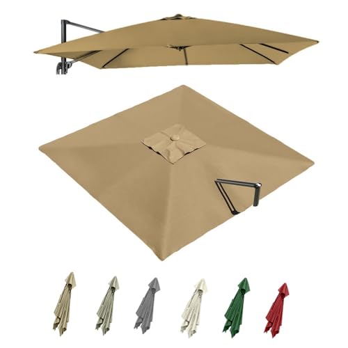 IMUNKT 2.5x2.5 3x3m 3x4m Sonnenschirm Ersatzbezug Quadratisch Ampelschirm Terrassenschirm Ersatzstoff 8 Rippen Gartenschirm Überdachung Ersatztuch(Khaki,3x3m (9.8x9.8ft)) von IMUNKT
