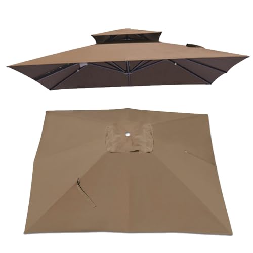 IMUNKT 300x300cm Quadratisch Sonnenschirm Ersatzbezug Ampelschirm-Abdeckung 8 Streben UV 50+ Sonnenschirm Ersatz Stoff Für Garten Pavillon Hof Pool Markt(Khaki) von IMUNKT