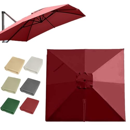 IMUNKT 300x300cm Quadratisch Sonnenschirm Ersatzbezug Ampelschirm Gartenschirm Ersatzstoff 8 Rippen Große Marktschirm Baldachin Ersatztuch(Burgundy) von IMUNKT