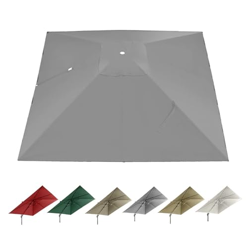 IMUNKT Ampelschirm Ersatzdach 3m Quadratisch Sonnenschirm Ersatzbezug, Sonnenschutz Bespannung, Marktschirm Ersatztuch 8 Rippen Für Terrasse Balkon Garten(Gray) von IMUNKT