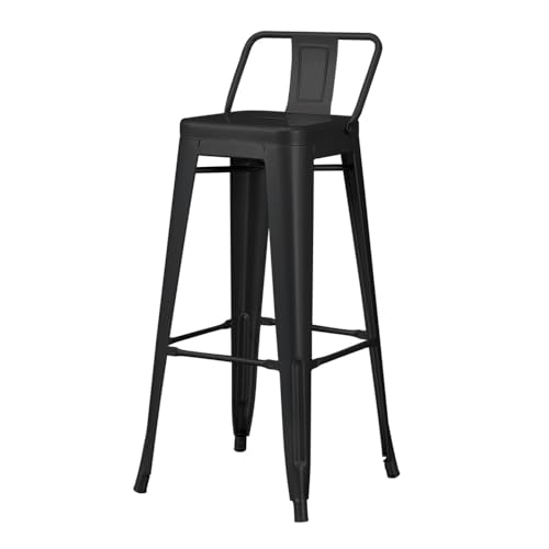 IMUNKT Barhocker Eisen Barstuhl, Tresenhocker Sitzhöhe 75cm Mit Rückenlehne, Metall Bistrohocker Armlose Küchenstühle, Thekenstuhl Industry Design(Black,75cm/29.5in) von IMUNKT