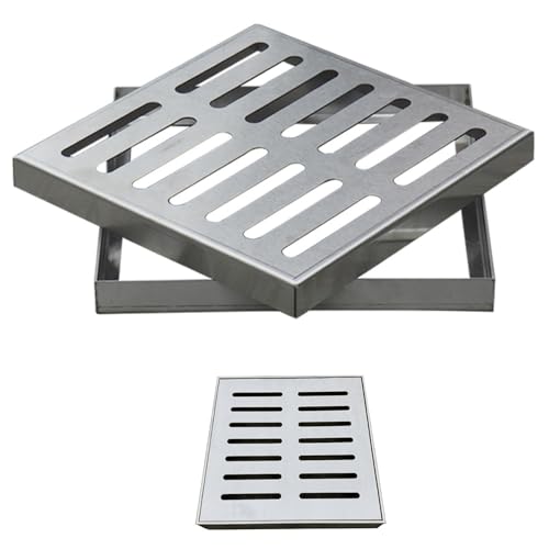 IMUNKT Edelstahl-Abflussrost Quadratisch Abflussgitter Und Rahmen Abnehmbar, Abflussabdeckung Kanalrost Für Garten Auffahrt, Entwässerungsrinne Regenwasser(25x25cm/9.8x9.8in) von IMUNKT