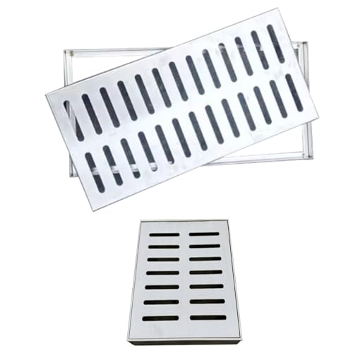 IMUNKT Edelstahl-Abflussrost Quadratisch Abflussgitter Und Rahmen Abnehmbar, Abflussabdeckung Kanalrost Für Garten Auffahrt, Entwässerungsrinne Regenwasser(60x30cm/23.6x11.8in) von IMUNKT