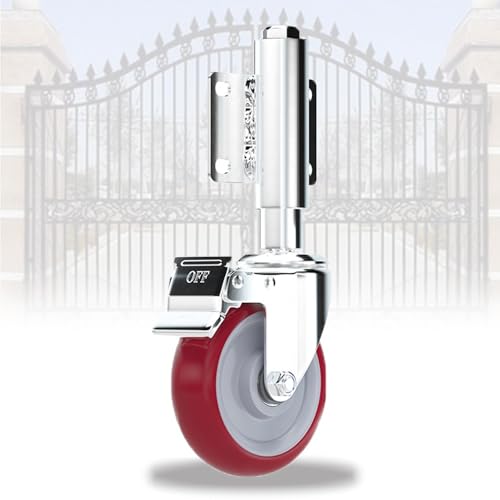 IMUNKT Federbelastete Torrollen 70/100mm Schwerlastrollen Torrolle Für Holztore, Zäune Und Gartentor Drehbare Torrollen Mit Bremse Polyurethan-Torräder (Rot)(3in) von IMUNKT