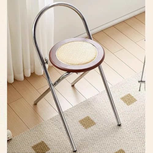 IMUNKT Klappbarer Hocker Aus Holz, Barhocker Klappstuhl Rattansitz, Round Tresenstuhl Metallrahmen, Gartenstühle Sitzhöhe 50cm Platzsparend(Walnut) von IMUNKT