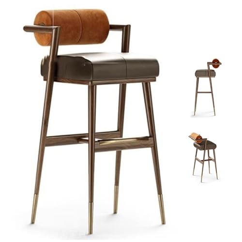 IMUNKT Leder Gepolsterte Tresenhocker Barstühle Küchenhocker Holzbein Hoher Stuhl Mit Arm Und Lehne Thekenstuhl Für Küche/Esszimmer/Hausbar(75cm/29.5in) von IMUNKT