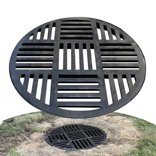 IMUNKT Metall Rund Abflussgitter, Kanaldeckel Kanalrost 450x450mm, Abflussrost Gusseisen Entwässerungsrost Für Rasen Höfe Garten, Regenrinnen Außenbereich(30cm/11.8in) von IMUNKT