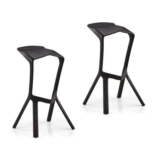 IMUNKT Moderne Barstuhl Tresenhocker 2er Set Kunststoff Hochstuhl 76cm Stapelbar Barhocker Mit Fußstütze Für Küchen, Theke, Schwarz/Weiß(Black) von IMUNKT