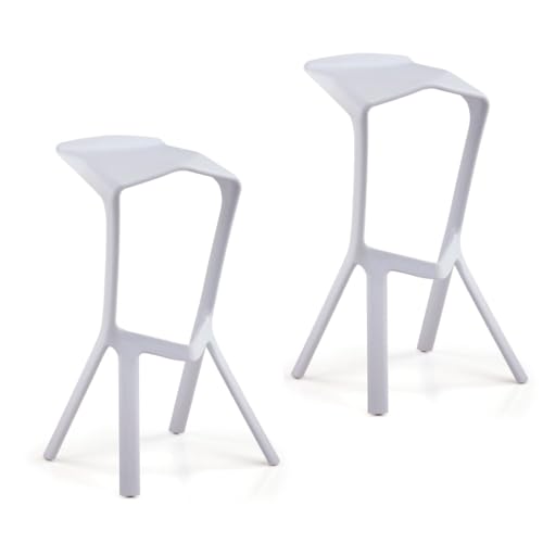 IMUNKT Moderne Barstuhl Tresenhocker 2er Set Kunststoff Hochstuhl 76cm Stapelbar Barhocker Mit Fußstütze Für Küchen, Theke, Schwarz/Weiß(White) von IMUNKT