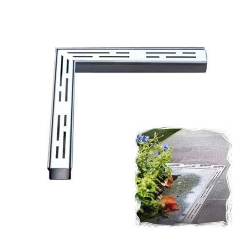 IMUNKT Schmaler Entwässerungsrinne 90° Winkel Terrassenrinnen Abflussset 3,5cm Breiter Rinnenablauf 304 Edelstahl-Abflussgitter 25x25cm Entwässerungssysteme(W5xH5cm(2x2in)) von IMUNKT