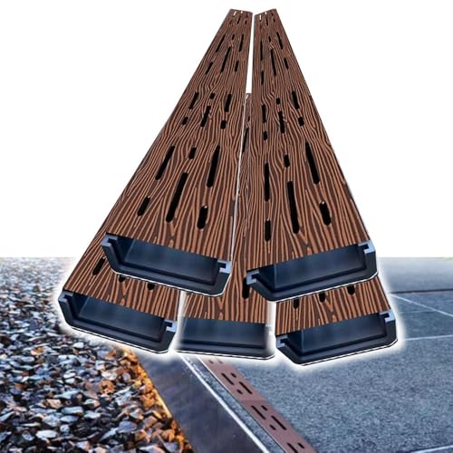 IMUNKT Set 5 Entwässerungsrinne Schmaler Außenabflussgitter, Rinnenablauf 5/7.5/10cm Breiter 50cm Lang, Entwässerungsrost Holzmaserung TerrasseAbflussrinne(5pack,50x5x4cm(20x2x1.6")) von IMUNKT
