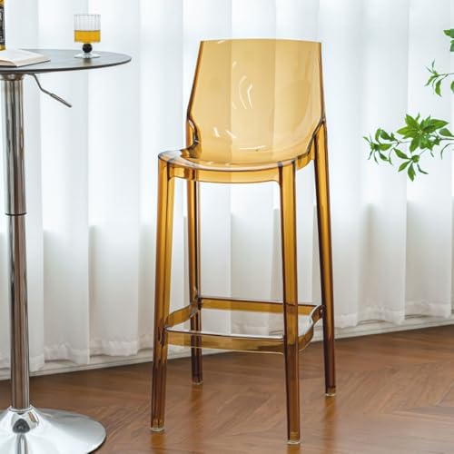 IMUNKT Transparent Tresenhocker Barhocker Mit Lehne 65 75 Cm Armlose Küchenstühle Acryl Stapelstuhl Für Küche, Wohnzimmer, Esszimmer(Amber,65cm/26") von IMUNKT