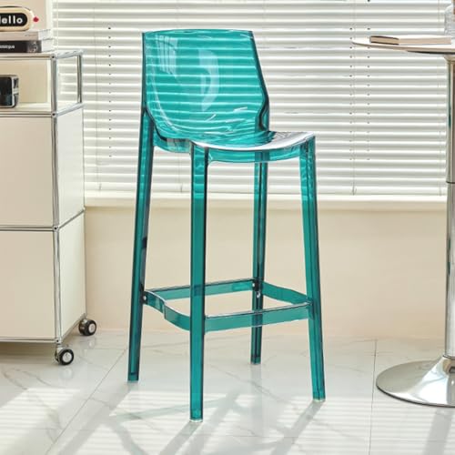 IMUNKT Transparent Tresenhocker Barhocker Mit Lehne 65 75 Cm Armlose Küchenstühle Acryl Stapelstuhl Für Küche, Wohnzimmer, Esszimmer(Blue,65cm/26") von IMUNKT