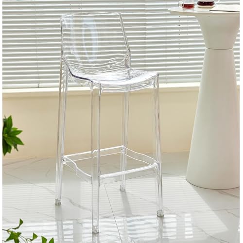 IMUNKT Transparent Tresenhocker Barhocker Mit Lehne 65 75 Cm Armlose Küchenstühle Acryl Stapelstuhl Für Küche, Wohnzimmer, Esszimmer(Clear,65cm/26") von IMUNKT
