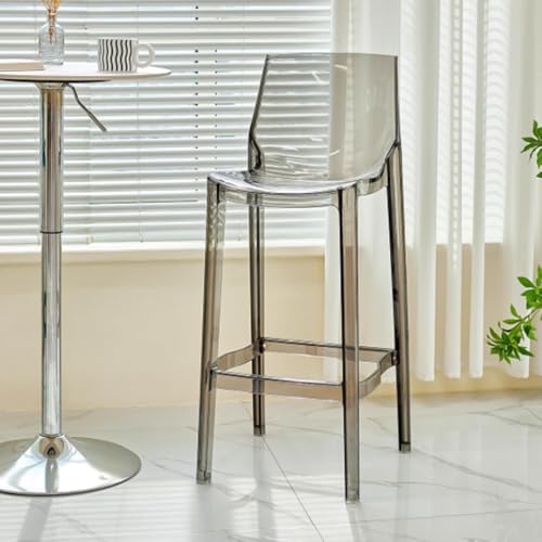 IMUNKT Transparent Tresenhocker Barhocker Mit Lehne 65 75 Cm Armlose Küchenstühle Acryl Stapelstuhl Für Küche, Wohnzimmer, Esszimmer(Grey,65cm/26") von IMUNKT