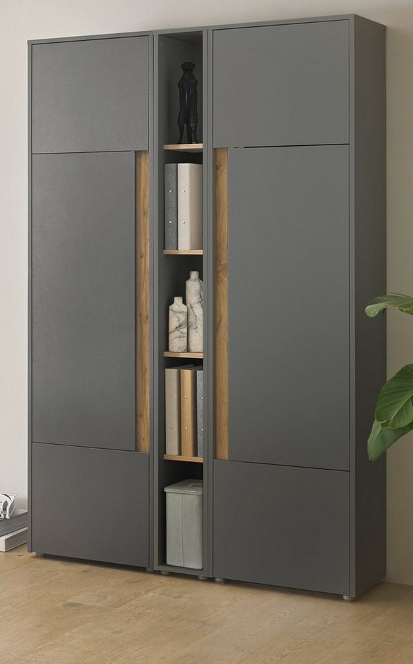 Furn.Design Aktenschrank Center (Büroschrank Set in grau mit Wotan Eiche, 3-teilig, 120 x 200 cm) 15 Fächer von Furn.Design