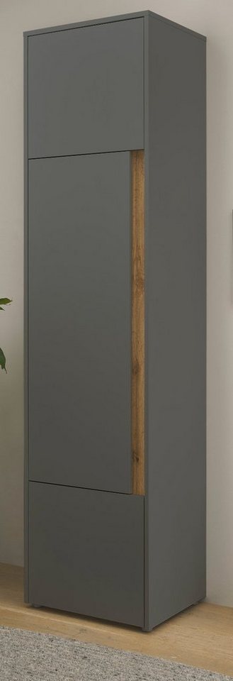 Furn.Design Aktenschrank Center (Büroschrank in grau mit Wotan Eiche, 3-türig, 5 OH, 50/200 cm) wechselbarer Türanschlag von Furn.Design