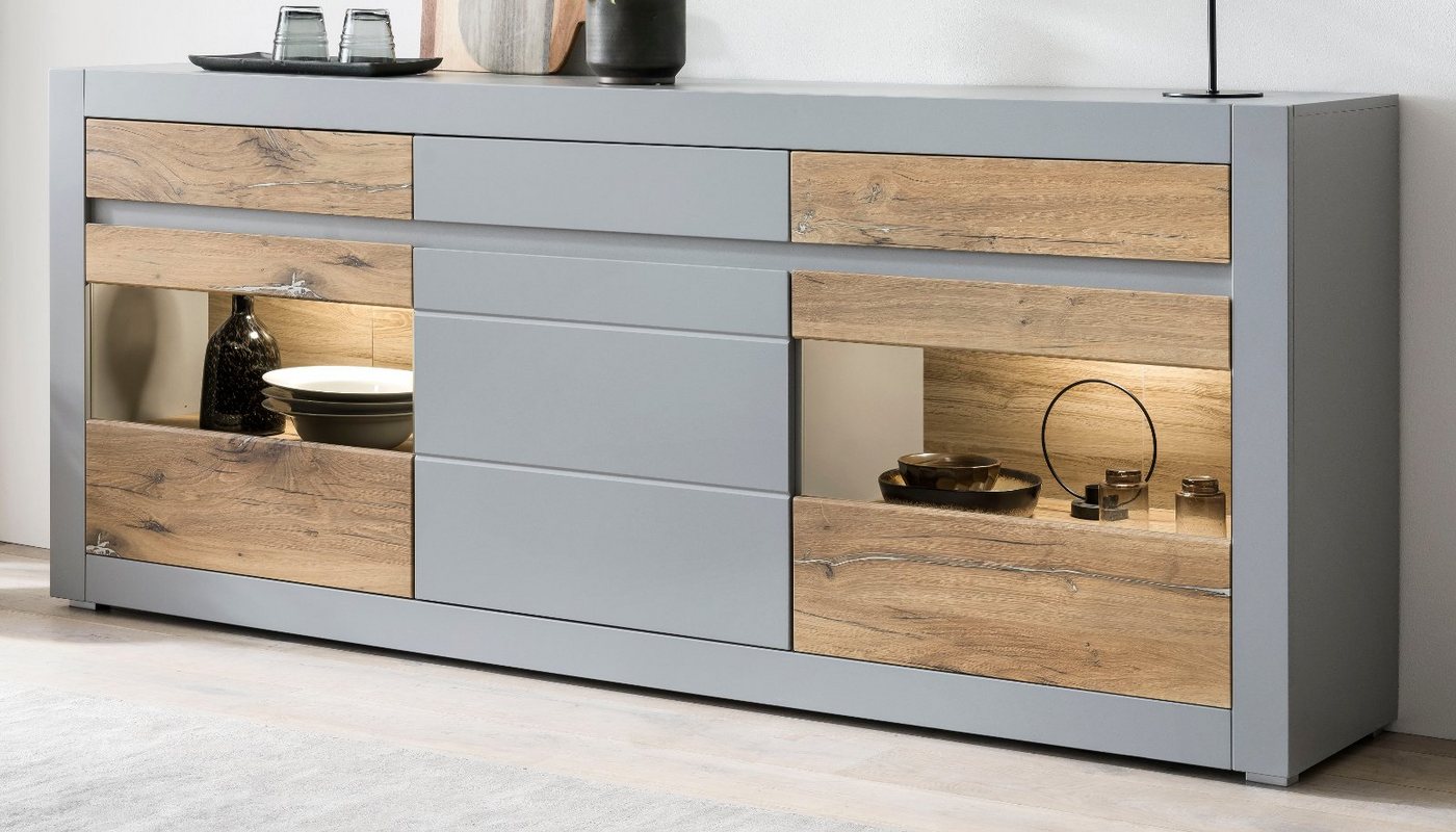 Furn.Design Anrichte Tamaris (Sideboard in matt grau mit Eiche, 217 x 90 cm), mit Soft-Close-Funktion von Furn.Design