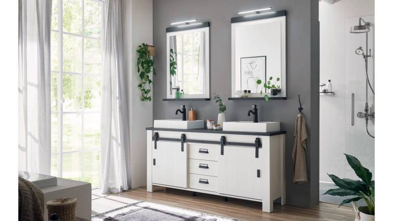 IMV Badezimmer-Set Badset Sherwood B2 Pinie weiß anthrazit Becken 164 cm, (3-St) von IMV