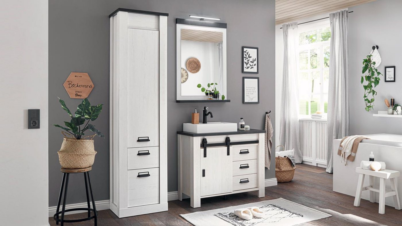 IMV Badezimmer-Set Badset Sherwood B5 Pinie weiß anthrazit Becken, (3-St) von IMV