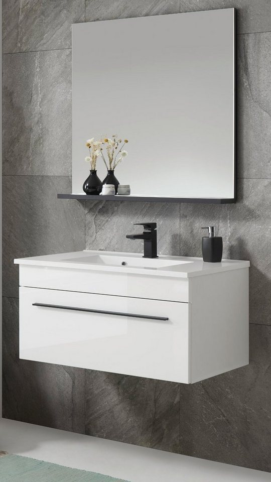Furn.Design Badmöbel-Set Design-D, (in weiß Hochglanz, 3-teilig, Breite 80 cm), inklusive Waschbecken von Furn.Design