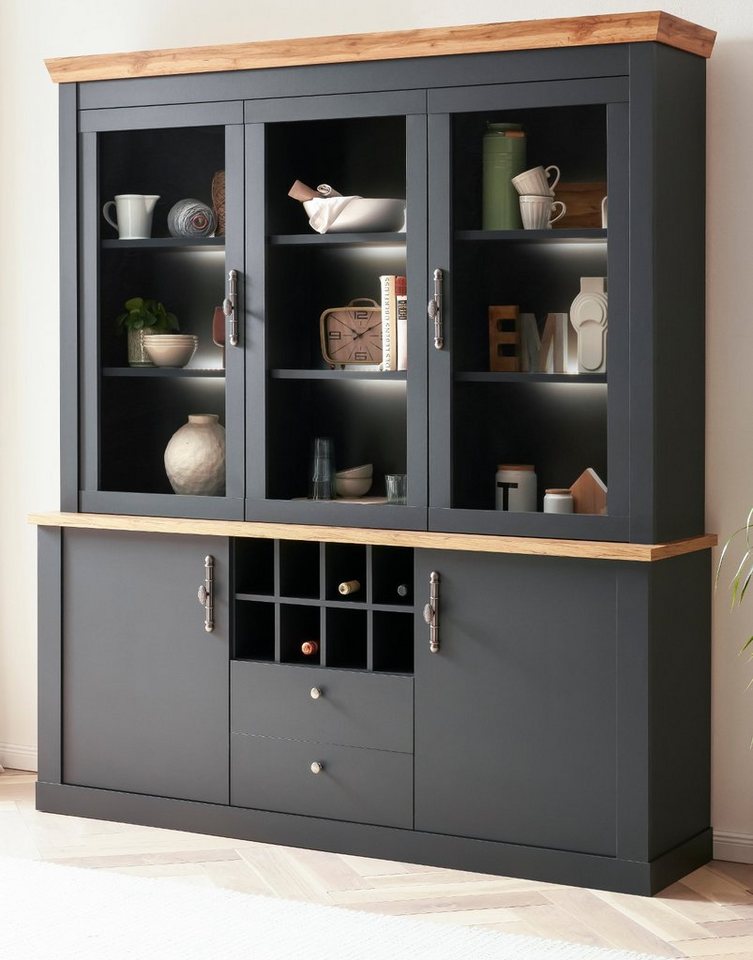 Furn.Design Buffet Ribera (Buffetschrank im matt grau mit Wotan Eiche, 184 x 205 cm) mit Weinregal, mit Soft-Close-Funktion von Furn.Design