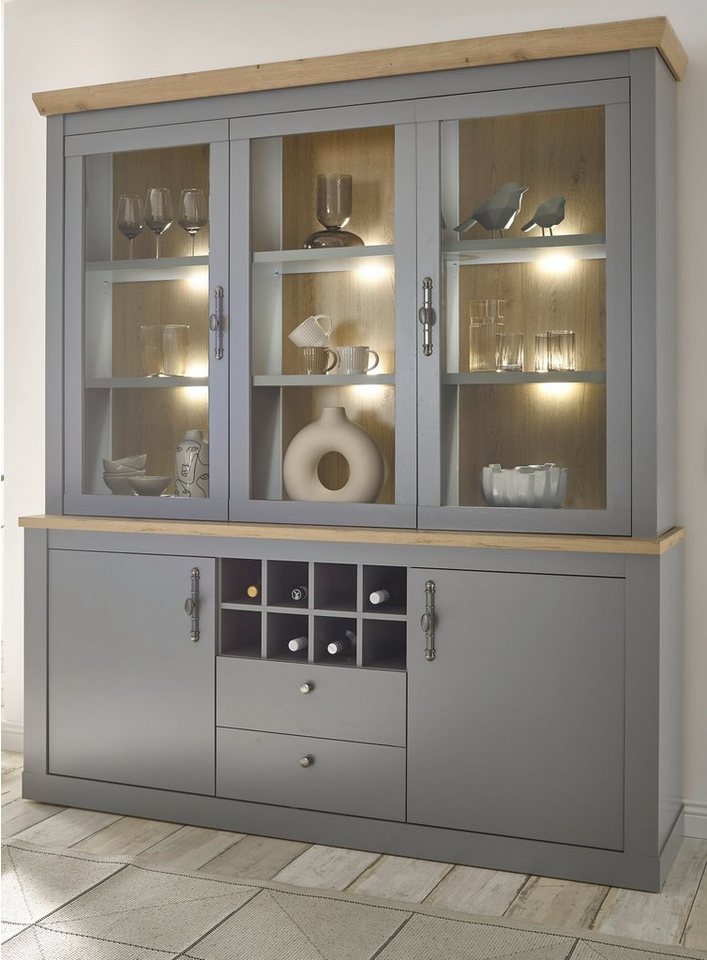 Furn.Design Buffet Rideau (Buffetschrank in grau mit Eiche Artisan, 183 x 206 cm) mit ganz viel Stauraum, Landhausstil modern von Furn.Design