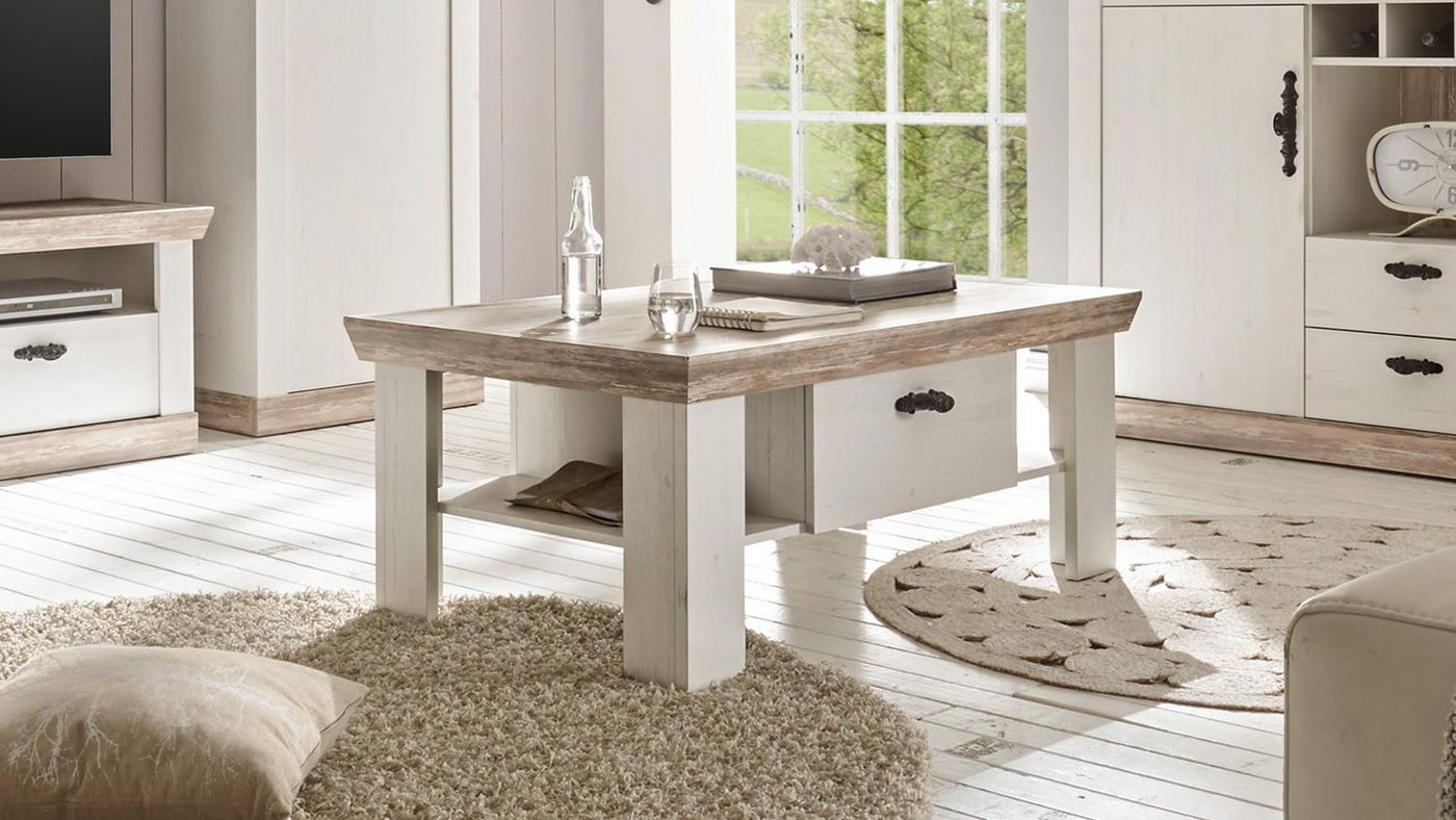 IMV Couchtisch Couchtisch Florenz Wohnzimmertisch in Oslo Pinie weiß 109x69 cm von IMV