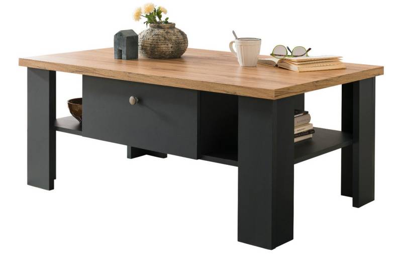 Furn.Design Couchtisch Ribera (Wohnzimmer Tisch in matt grau mit Wotan Eiche, 110 x 70 cm), 2 Schubladen mit Soft-Close von Furn.Design