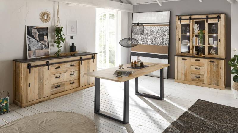 IMV Esszimmer-Set Esszimmer Sherwood D2 Old Style hell anthrazit soft-close, (3-St) von IMV